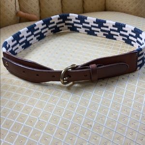 J. Crew Blue and Ivory Belt with Leather Trim